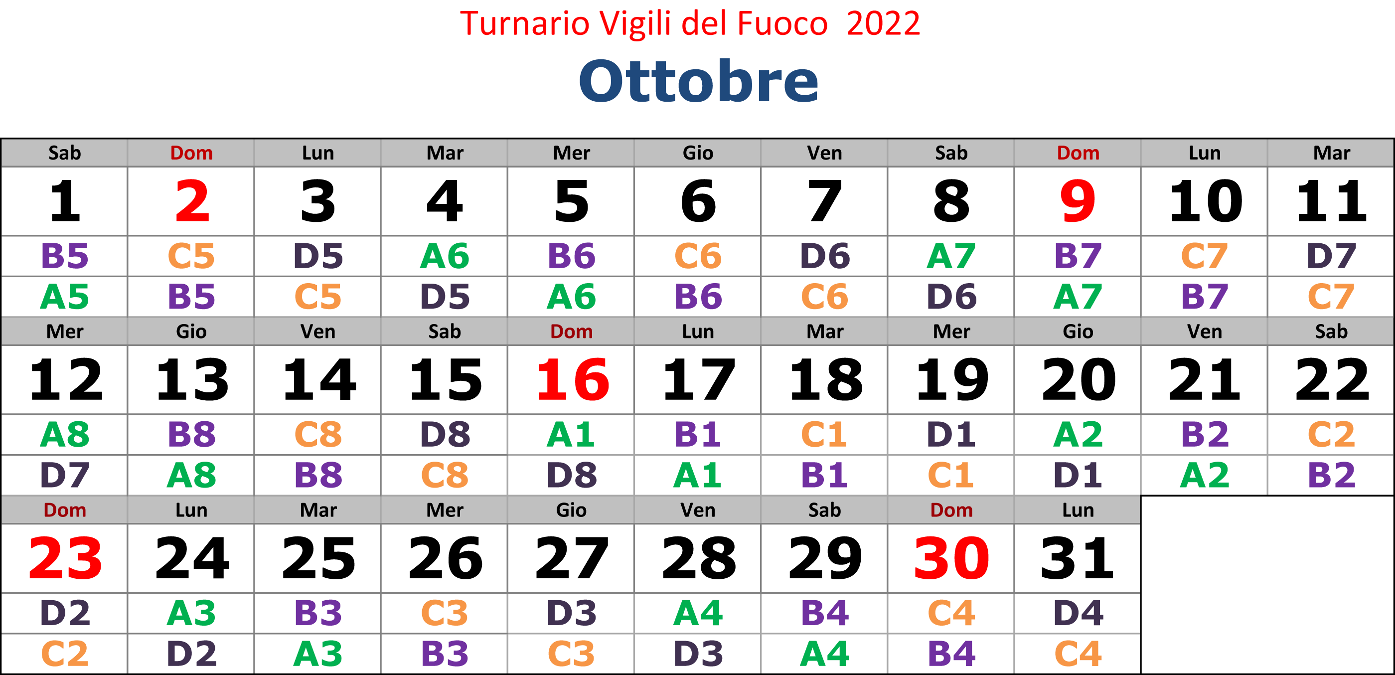 Turnario 2022 realizzato da Vigilfuoco.net 