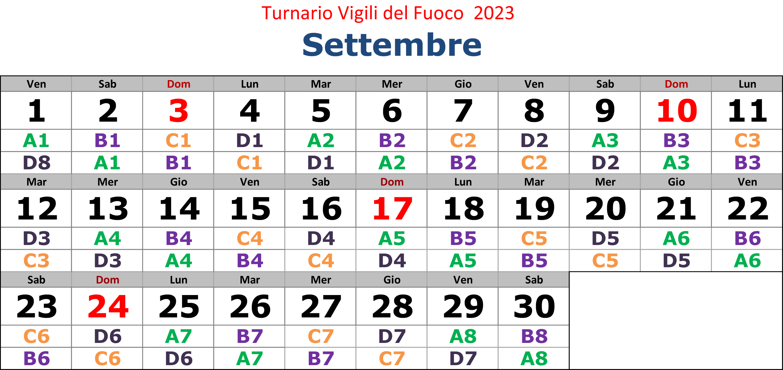 Turnario 2023 realizzato da Vigilfuoco.net 