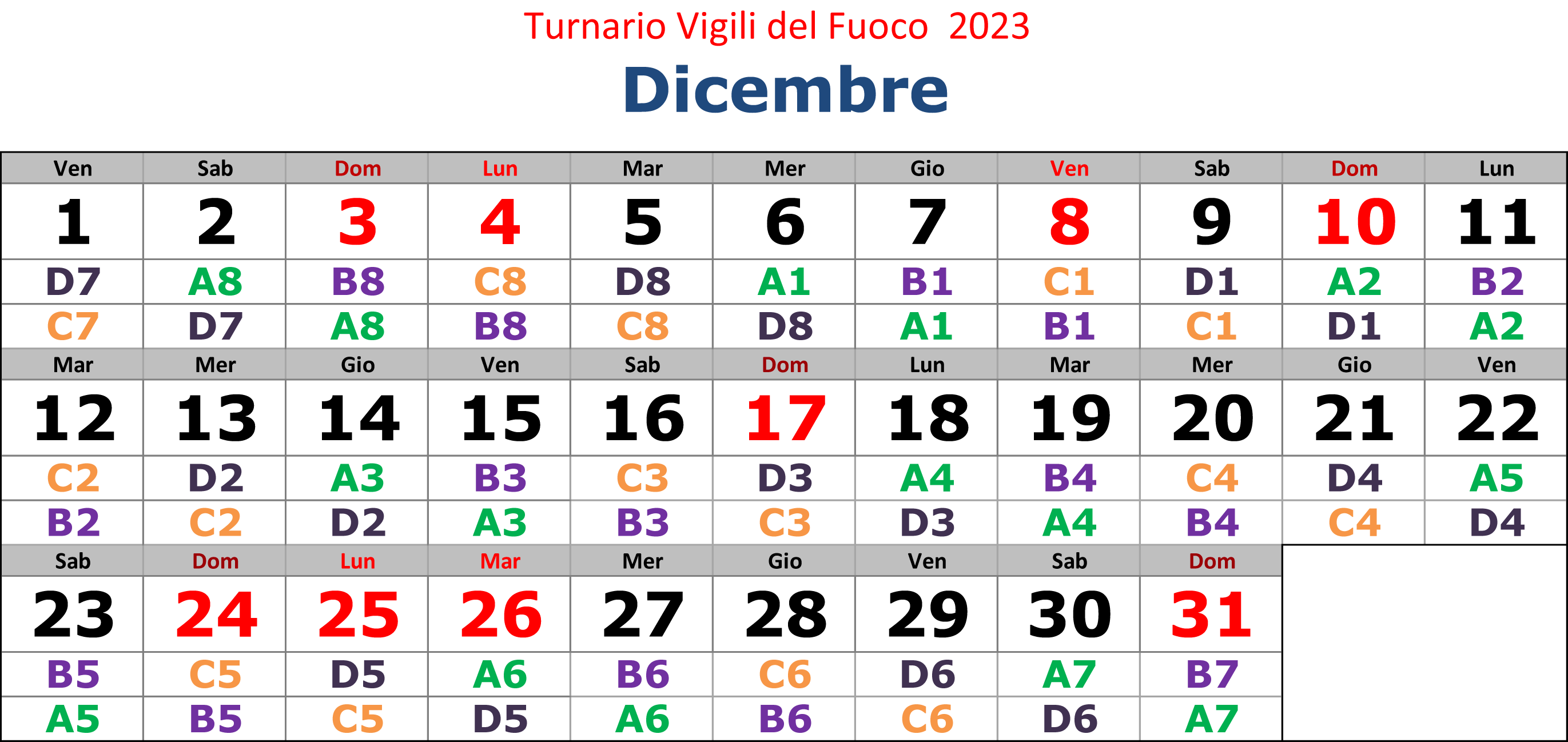 Turnario 2023 realizzato da Vigilfuoco.net 